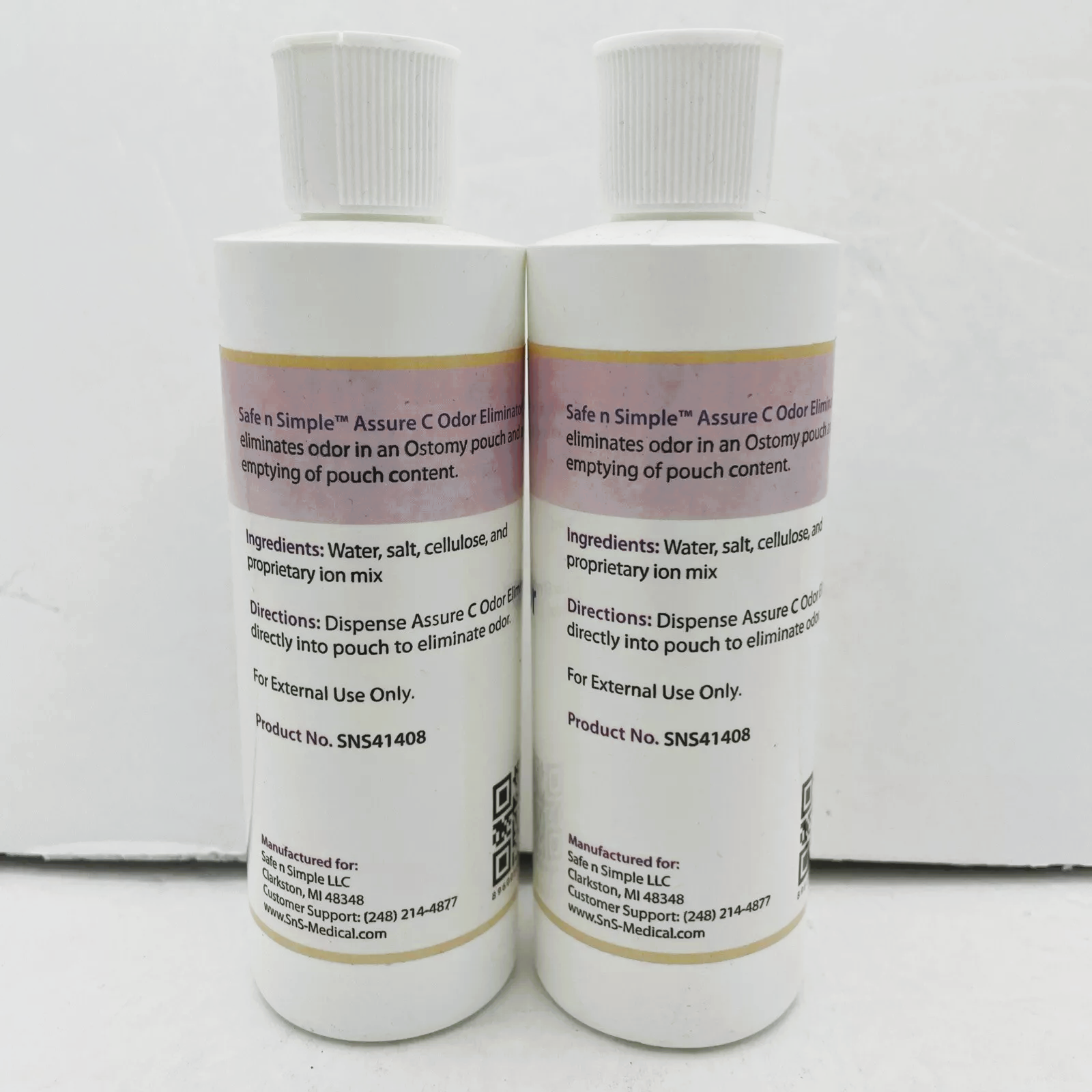 2 Safe n Simple ASSURE C SNS41408 Ostomy Pouch ODOR Eliminator Clear Lubricant